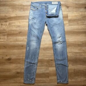 Diesel Sleenker Jeans Men 30x32 Blue Slim Skinny Stretch Patched Distress 085AH